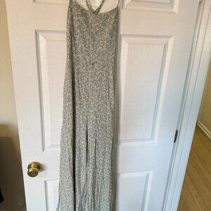 Lulus Floral Wide-Leg Jumpsuit w/ Side Slits – Sage/Yellow, Size M